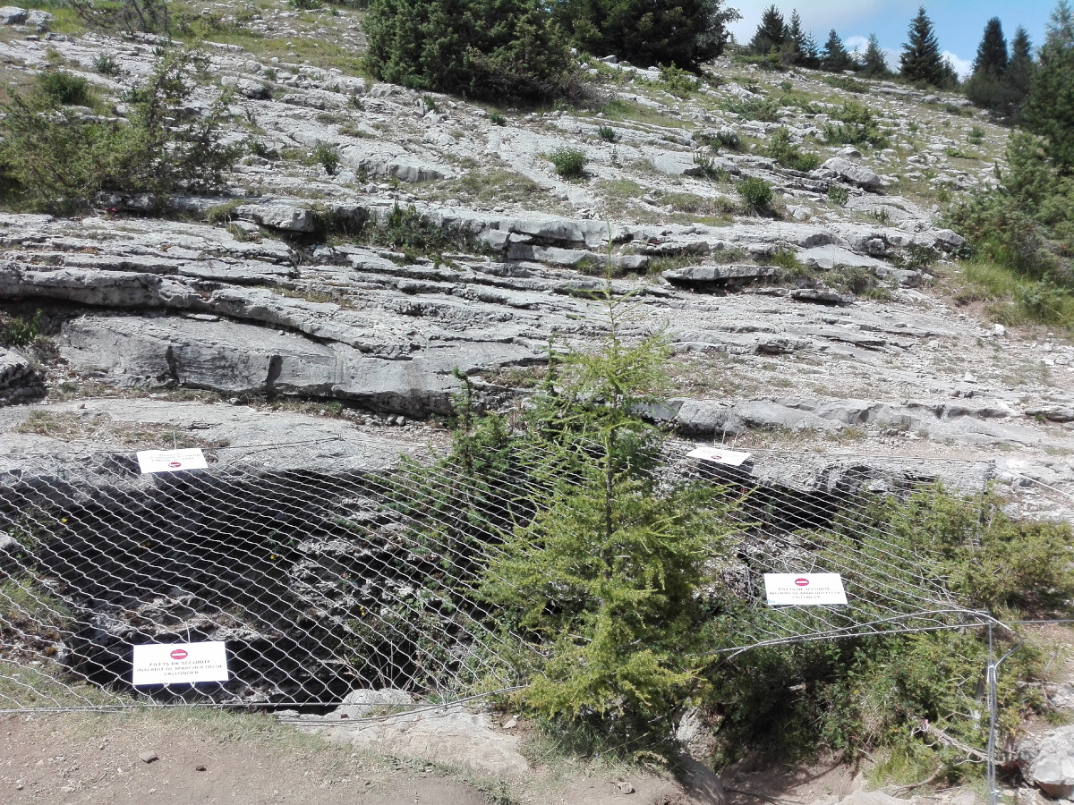 Entrée protégée par un filet pour éviter les chutes.